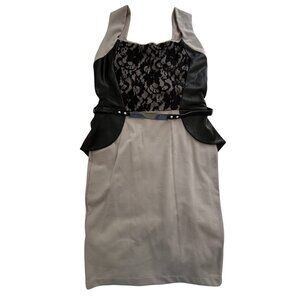 Stretch tan and black lace dress with back zipper by Amy Child size 16